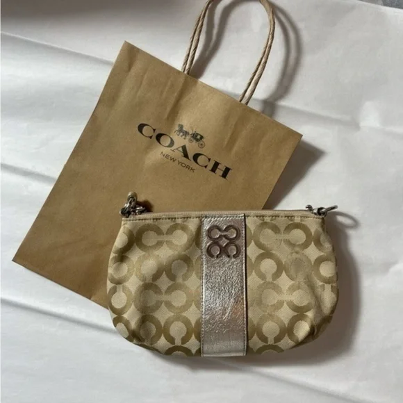 Authentic Coach Beige & Metallic Gold Accent Wristlet - Picture 7 of 16